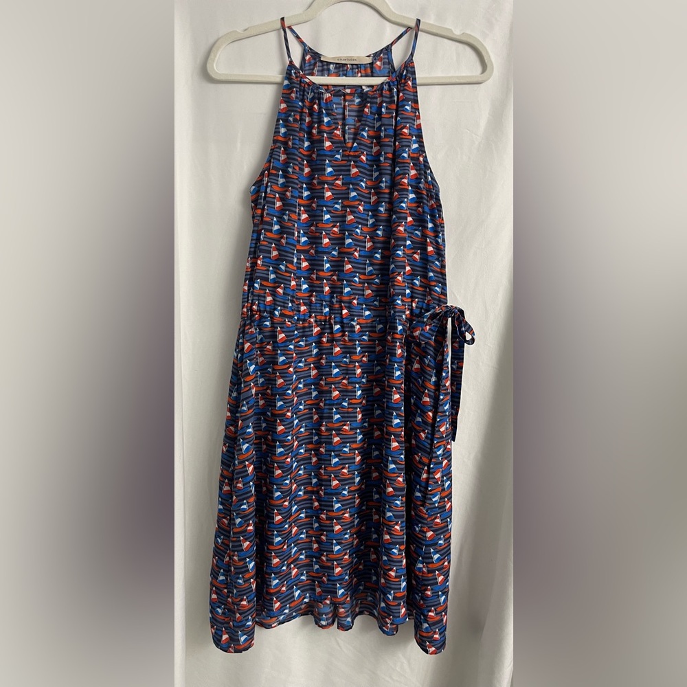 💋41 Hawthorne Boat Print Summer Blue And Red Sleeveless Lightweight Dress,Small